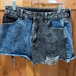 SHEIN Blue and Black Distressed Jean Shorts